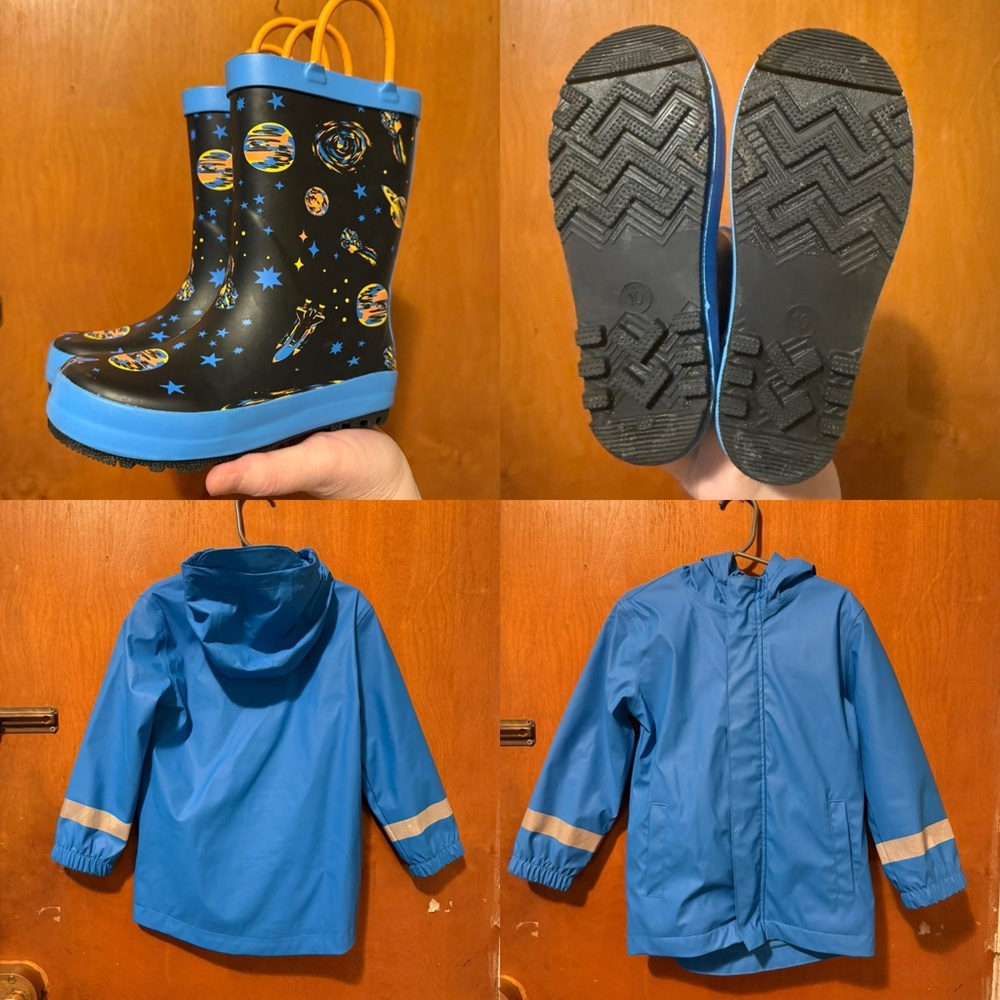 Outer Space Rain Set (4T Coat, Toddler Size 10 Boots)